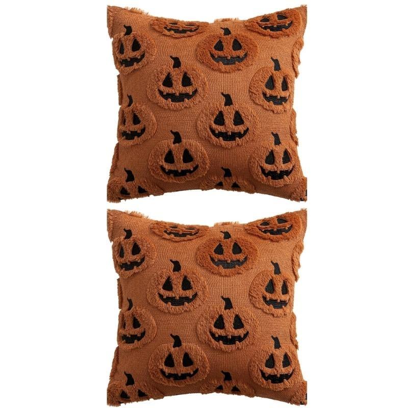 2Pcd Halloweens Decorative Pillow Cover Soft Pumpkins Designs for Living Room J0MC