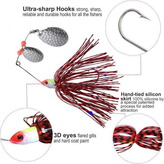 Spinner Baits Fishing Lures Kit, Hard Metal Buzz Bait Jigs Colorado Willow Leaf Spinnerbait Blades Swimbaits Fishing Tackle Spinner Bait for Bass