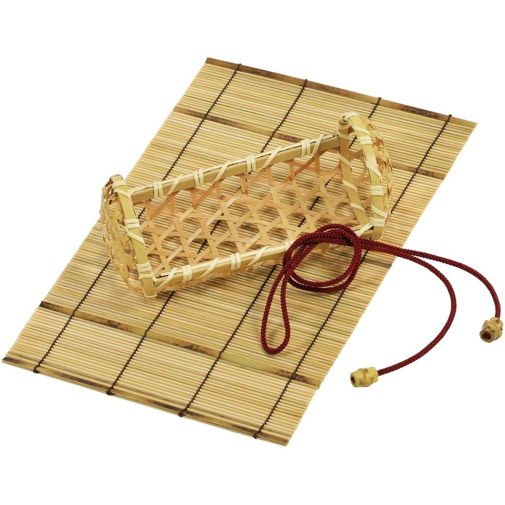 Morikuru Triangular Rice Ball Lunch Box with Bamboo Basket, Reed Tie, and 5 Bamboo Skins (SG Wonder Zone TK08-06) Width: 19.5cm