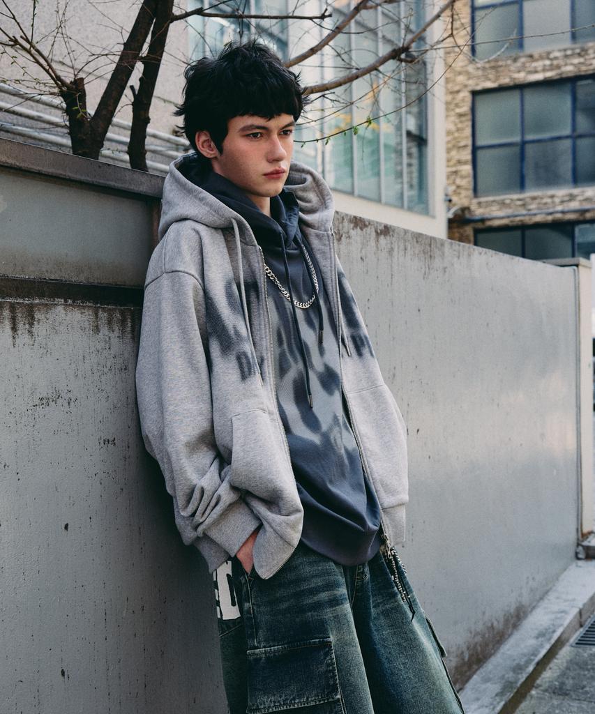 Annoyed Astuff Lettering Zip-Up Hoodie Lq6Tu146_Melange Grey