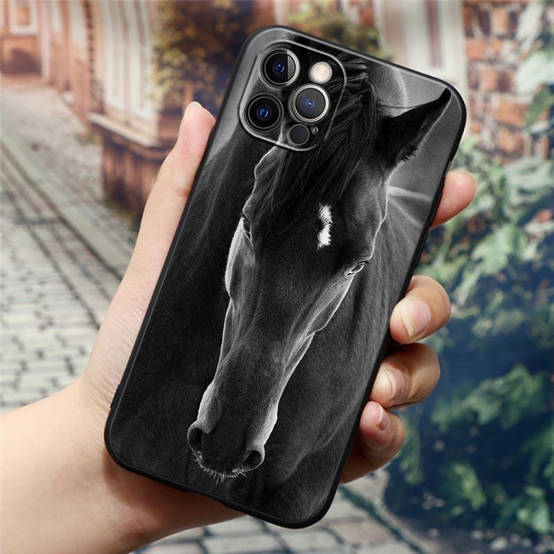 Horse Girl Animal Black Horses Phone Case For Apple iPhone 16e 16 15 14 13 12 11 Pro Max XR XS 7 8 Plus SE2 Cover Silicone Cases