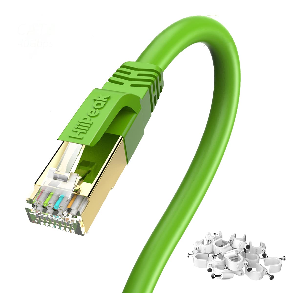 

HiiPeak 30m LAN CAT8 Category CAT8 Double Compatible with Fiber IP Cable, 8, Ultra-Speed, Compliant, 40Gbps, 2000MHz, RJ45, Shielded, Gold-Plated, зелений
