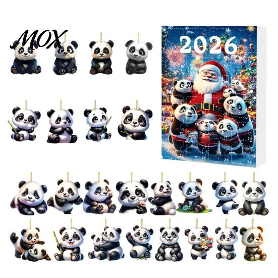 Set Scatola Panda da Collezione Calendari dell'Avvento 2026, Ornamento Appeso Carino in Acrilico 2D per Decorazioni Auto Albero di Natale, 24 Giorni Conto alla Rovescia di Natale