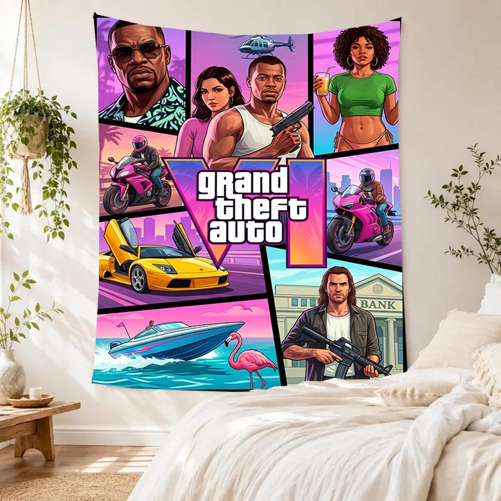 Grand Theft Auto Handwoven Tapestry Handmade Look Suitable for Reading Corner Balcony Living Room Year-Round Hand Painted Style Gift for New Home