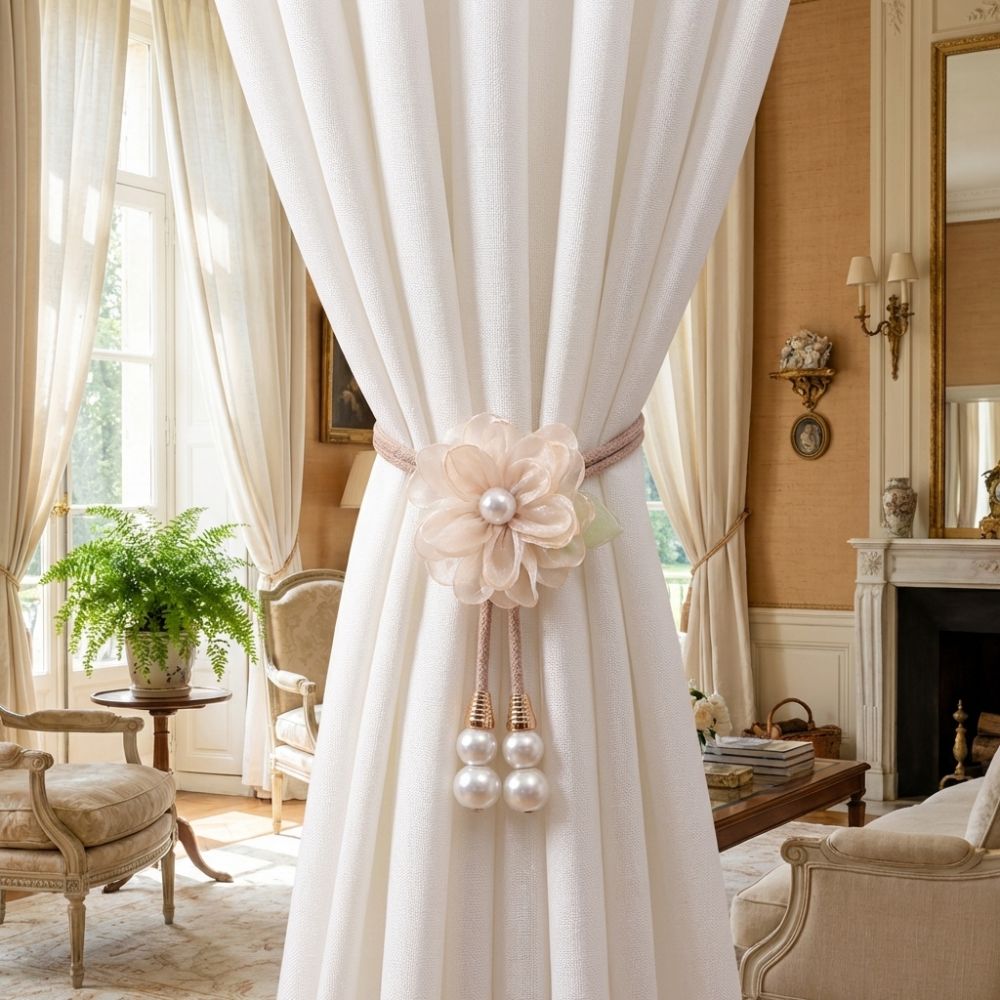Adjustable Flowers Curtain Straps with Pearl Pendant Curtain Buckle Curtain Binding  Living Room