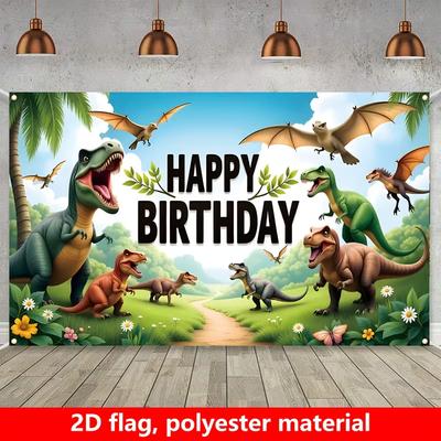 Kinder Dschungel Dinosaurier Geburtstag Hintergrund, T-Rex & Pterodactyl Happy Birthday Hintergrundbanner für Jungenzimmer Party