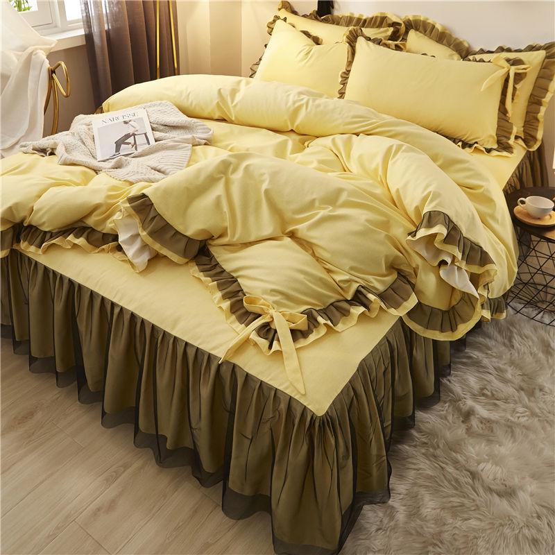 Komfort-Bettrock-Set mit Spitzensaum - Hautfreundliche Bettwäsche, Einzel-/Doppelbett
