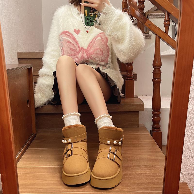 Fashion Women's Snow Boots Buckle Decoration Thick-soled Winter Warm Plush 2024 Hot Sale Fashion Solid Color Casual Comfortable Boots