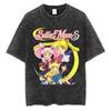 MINISO Maglietta Lavata Stampata Anime Sailor Moon Estate Nuova Cotone Uomo e Donna Larga Casual Retro Trendy Manica Corta Top