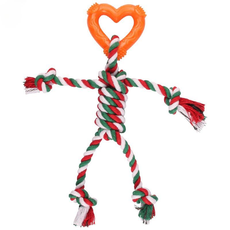 Neues Weihnachts-Welpen-SchleifspielzeugTPR+Baumwollseil Kauspielzeug Geeignet für Aggressive Kauer, Leicht zu Reinigen Indoor- und Outdoor-Zahnreinigungsspielzeug für Haustiere