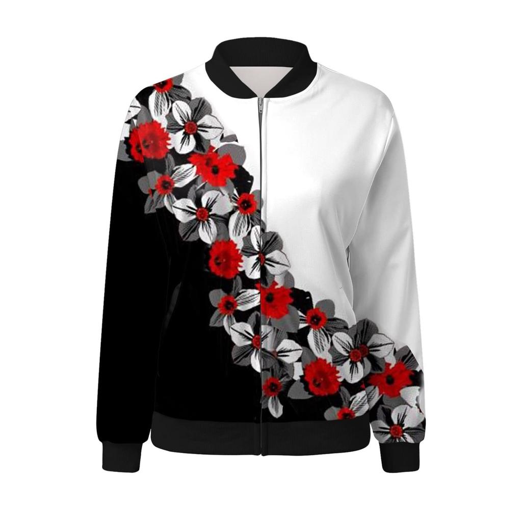 Kurtki damskie z długim rękawem lekkie, zapinane na zamek, przycięte, modny nadruk odzież wierzchnia Casual pikowane kurtki z kieszeniami