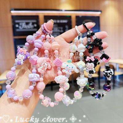 Cute Sanrio Hello Kitty Kuromi Melody Cinnamorol Phone Chain Keychain Phone Case Chain Camera Decoration Pendant Hand Drawn Bead