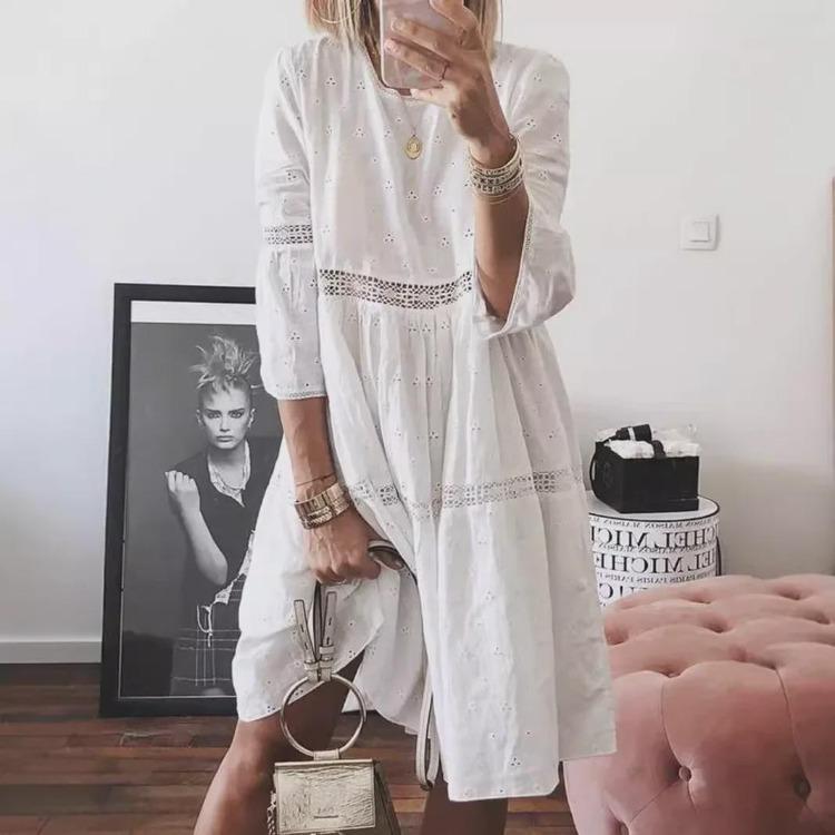 Elegant Women Maxi Dress Fashion Lace Embroidered 3 4 Sleeve