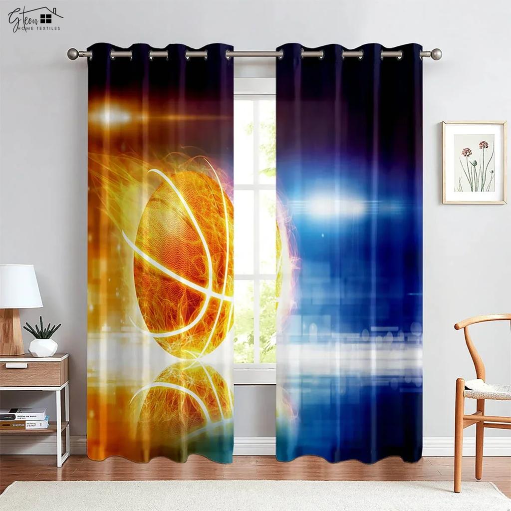 2-Piece Set Of -Blooded Basketball 3d Printed Curtains Polyester Fiber Bedroom Living Room Dormitory Decorative Curtains