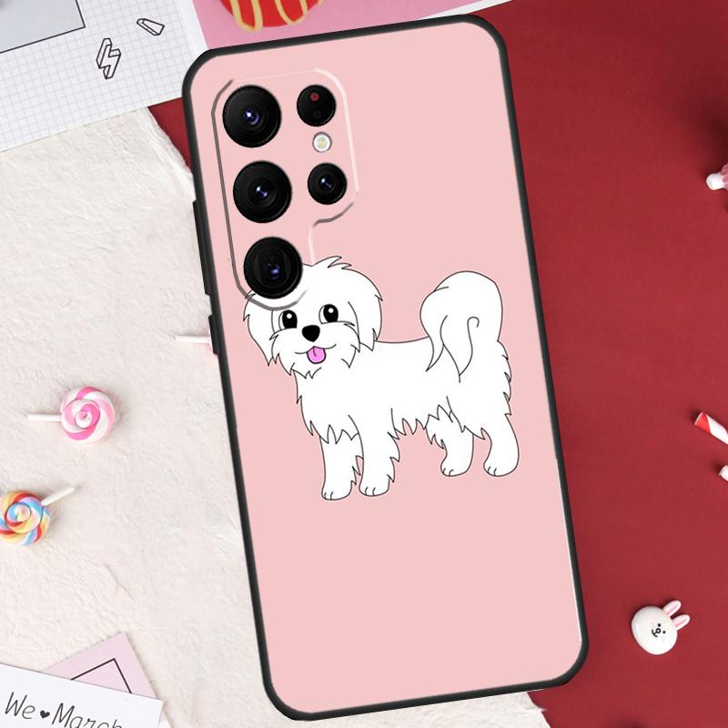 Cartoon Maltese Dog Case For Samsung Galaxy S25 FE S23 FE S20 S21 S22 S24 S25 S26 Ultra S10 S25 Plus Cover Shell