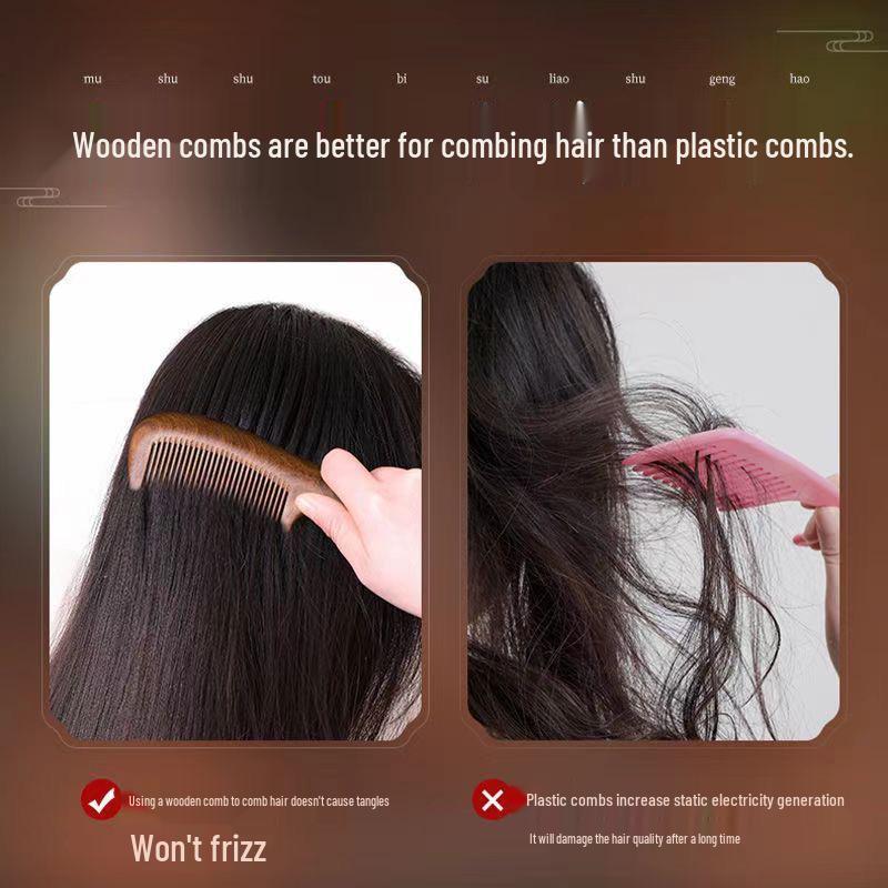 Golden Sandalwood Comb: Souvenir with Text Pattern, Thick Wooden Handle, Hairdressing Meridian Gift