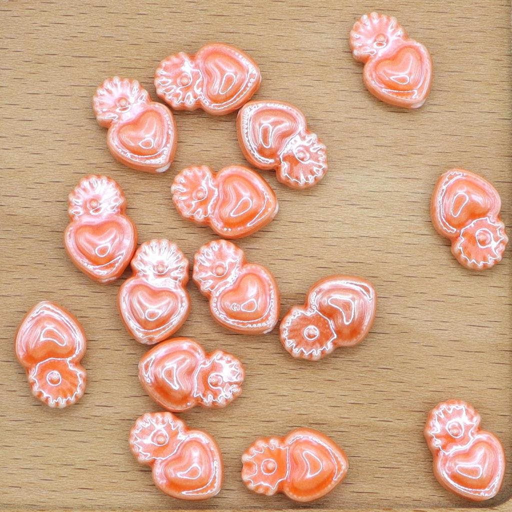 Glazed Ceramic Heart Beads with Vertical Holes for DIY Jewelry and Crafts