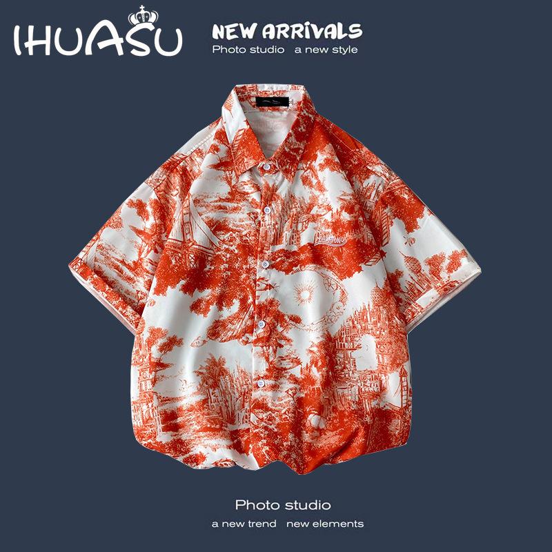 

Новые весенние и летние тонкие рубашки в стиле ретро с цветочным принтом, свободные рубашки с короткими рукавами, мужские модные пляжные топы