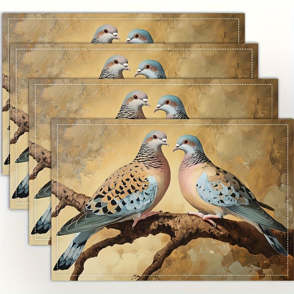 4pcs Placemats Set with Dove Perch Design, 12x18 Inches, Suitable for Kitchen and Dining Room Decor, Home Decoration, Family Dinner Table, Party Decor