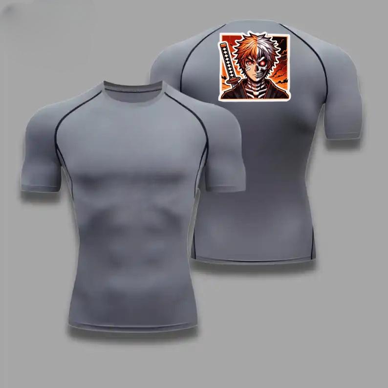 Bleach Grafik Kompressionsshirts für Herren Fitnessstudio Workout Lauf-T-Shirt Sommer Sportlich Schnelltrocknend T-Shirts Tops Kurzarm Rash Guard