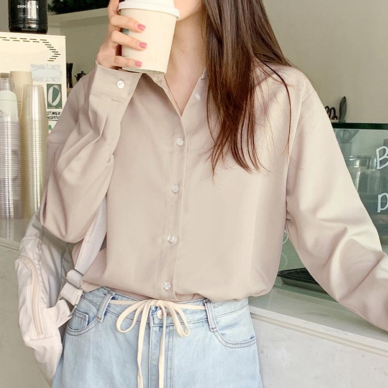 Long Sleeved Solid Color Shirt for Women In Spring Autumn Professional Loose Commuting Simple Versatile Covering Flesh Slimming Top Blouses & Shirts