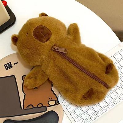 Yousheng Capybara Shape Pencil Case Large Capacity Zipper Closure Plush Pencil Pouch Kids Friends Classmates Multi-Functional Bag