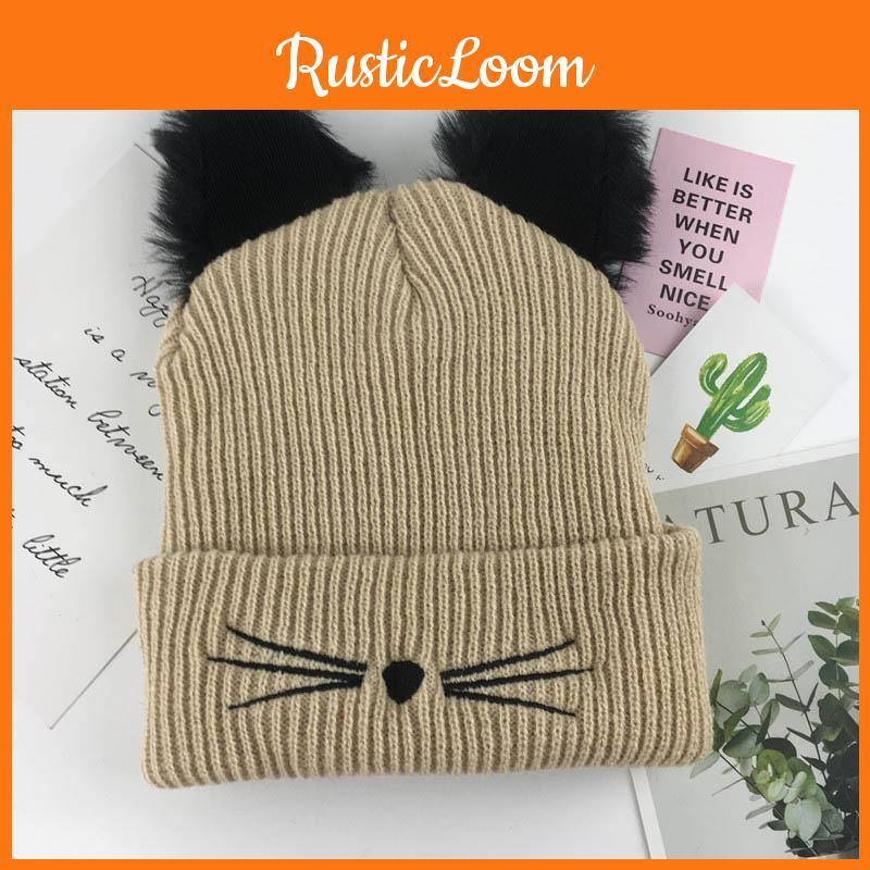 Stylish Cat Ears Women Hat Knitted Acrylic Warm Winter Beanie Caps For Ultimate Warmth