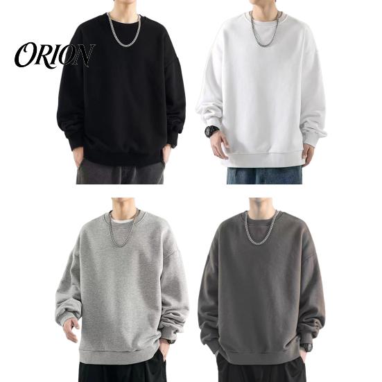 Loose Fit Athletic Wear Men Long Sleeve Sweatshirt, Pullover Shirt, Solid Soft Polyester Shirts Color Crew Neck Sweatshirt for Street Office
