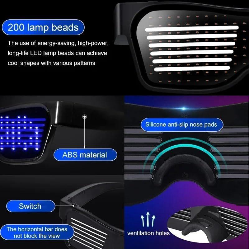 LED-Brille, Bluetooth-App-Steuerung LED-Anzeige Smarte Brille USB-wiederaufladbar DIY Funky Brille für Party, Club, DJ, Halloween