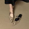 Höstens Nya Baotou-tofflor Dam Spetsig Tå Leopardmönster Mocka Slip-on Rem Mjuk Sula Halkfri Låg Klack Skor