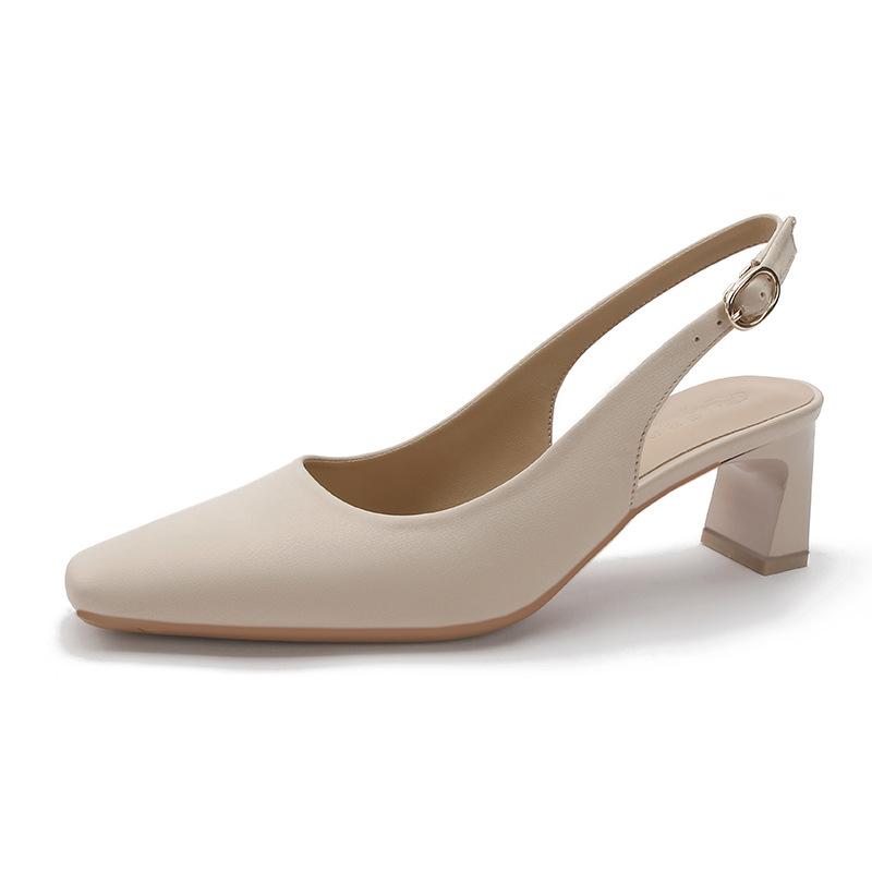 

Baotou sandals summer medium heel thick heel fairy style single shoes square head Roman shu high heels 37 хакі