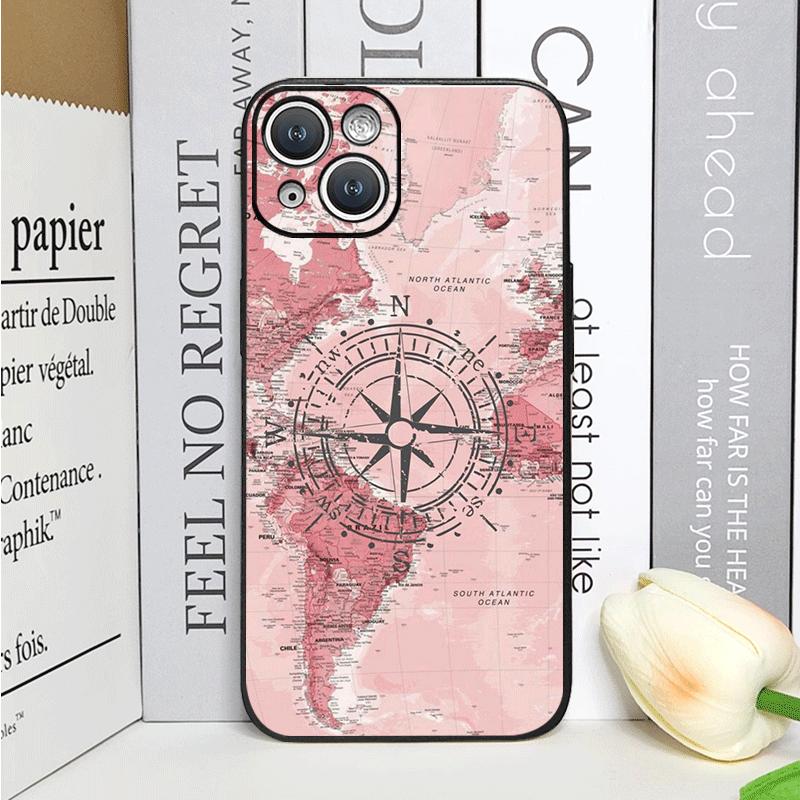 Pink World Map Travel Label Printed Phone Case for IPhone 16 15 14 11 Pro Max 13 12 Mini XR XS X 7 8 Plus SE20 Soft Cover Fundas