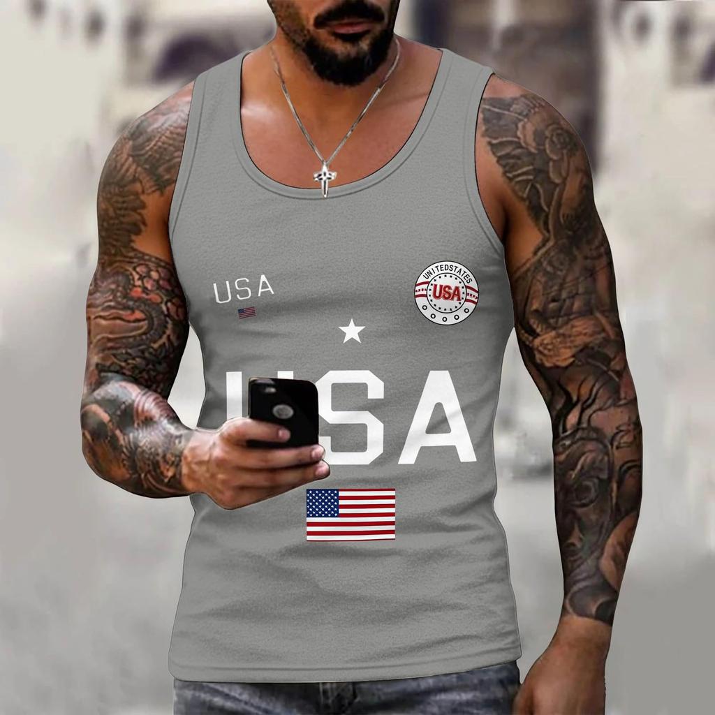 Men 4th Of Shirts USA Muscle Sleeveless Shirt Patriotic Tank Tops