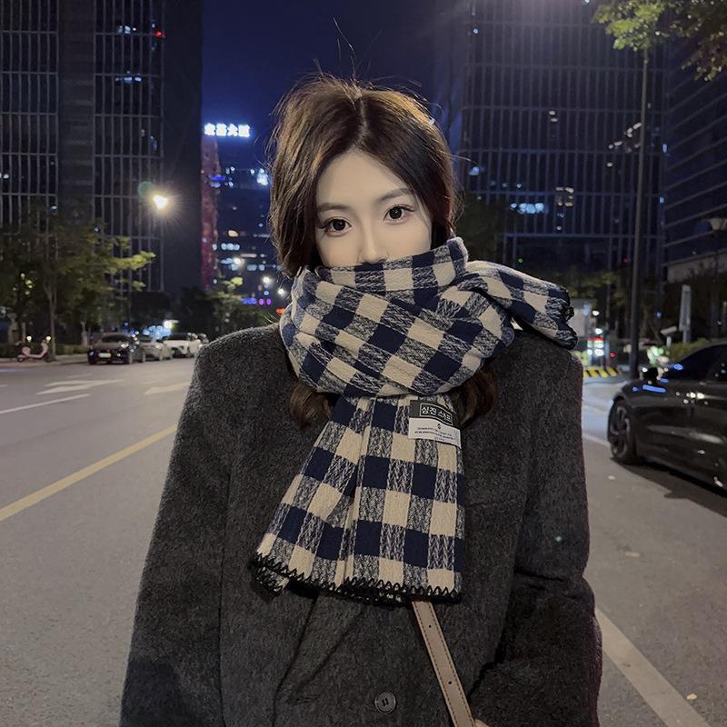 Retro Plaid Scarf Women's New Winter Thickened Korean Style Student Shawl Dual-purpose Warm Scarf Green