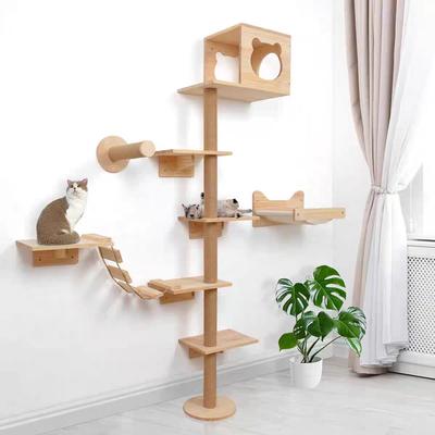 Wall-mounted Activity Cat Wood Sisal Scratcher Climber Furniture Cat Bridge Rope Steps Kitten Ladder Kitten Post Wall