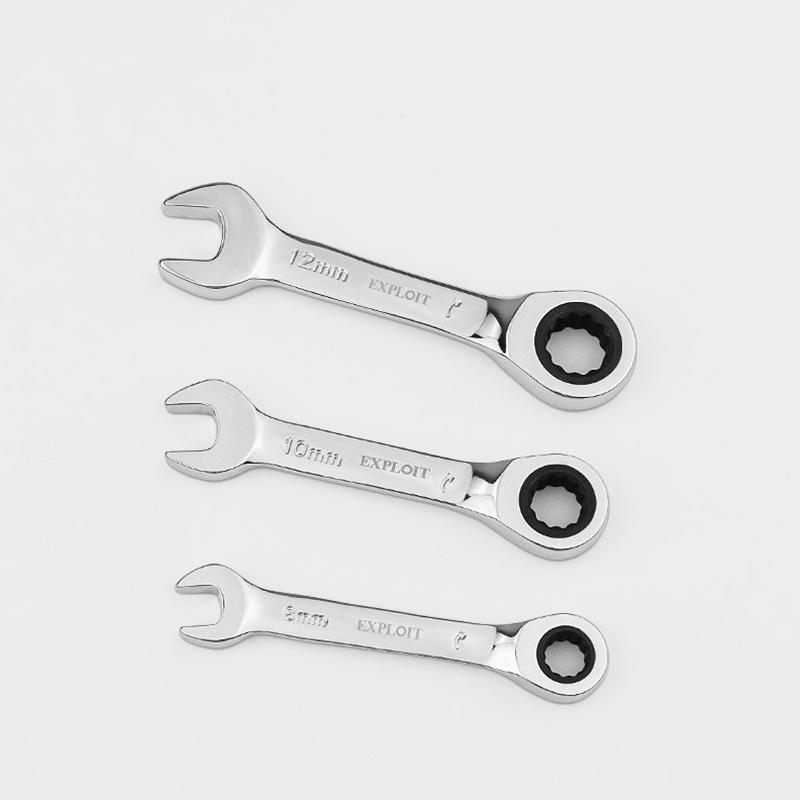1Pc Metric Open End Wrench with Tight Spaces Gear Repair Hand Tools Steel Stubby Ratcheting Wrench Spanners 72-Tooth Car Repair