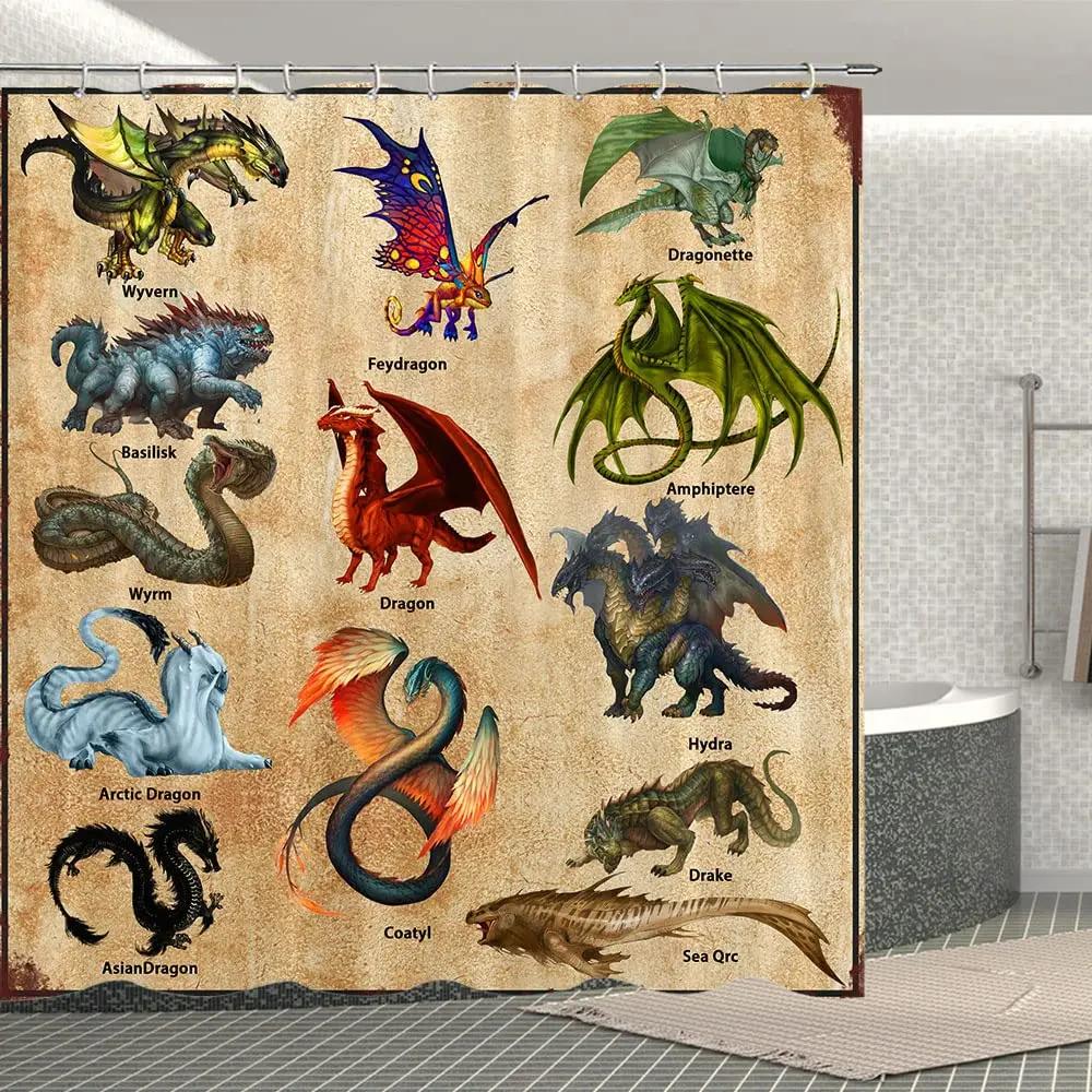 Thème Fantasy Médiévale Dragon Violet Rideau de Douche Animaux Magiques Tissu Polyester Rideau de Bain Pour Décoration de Salle de Bain Avec Crochets
