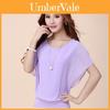 Luxurious Plus Size Chiffon Blouse With Elegant Ruffle Batwing Short Sleeves