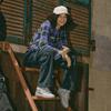 Li Ning X Pleasures Collaboration Plaid Round Neck Pullover Slim Knit Sweater Women Sweater Black Ultraviolet-Plaid AMBT232-2