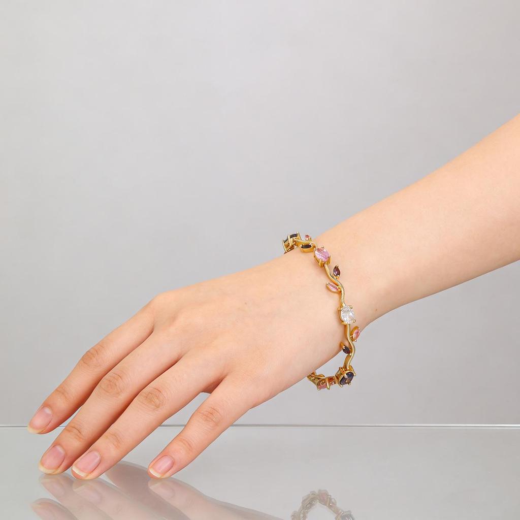 Elegante Bracciale Tulipano in Rame e Zirconia per Donna - Versatile e Raffinato Design con Diamanti Colorati