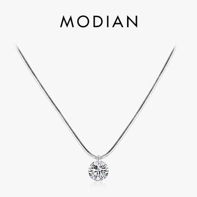 Modian 925 Sterling Silber Klarer Zirkonia Halskettenanhänger Mode Gliederkette Für Damen Party Feiner Schmuck