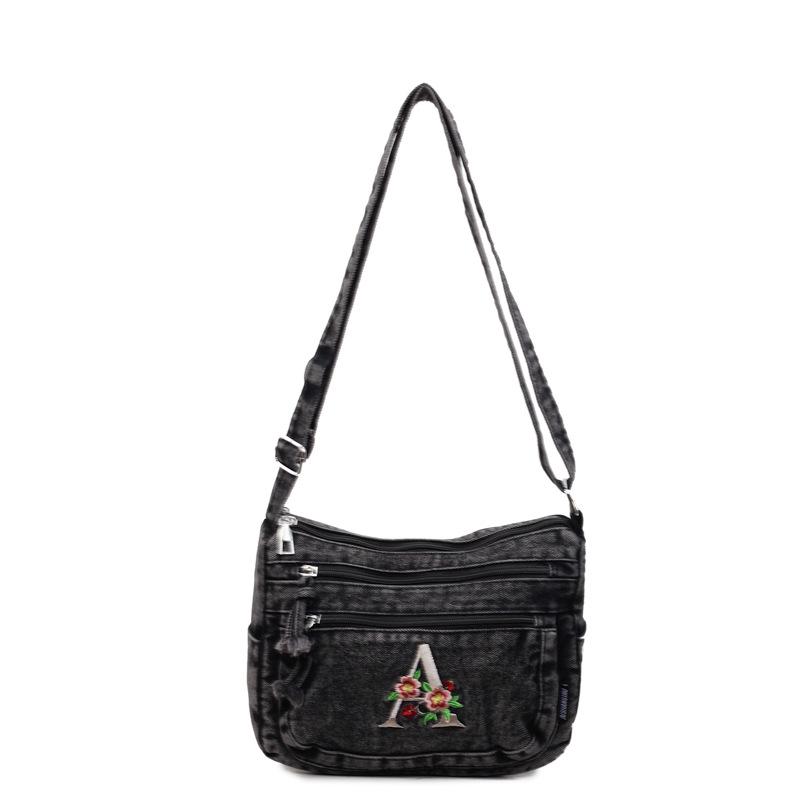 

Многослойная джинсовая сумка винтажная сумка через плечо женская вышитая сумка кроссбоди чёрный