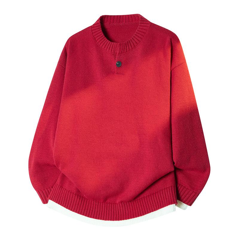 Men's Warm Fashionable Versatile Large Size Thick Sweater Soft High Quality Fabric Round Neck Sweater Loose Casual Sports Long Sleeve Knit Sweater