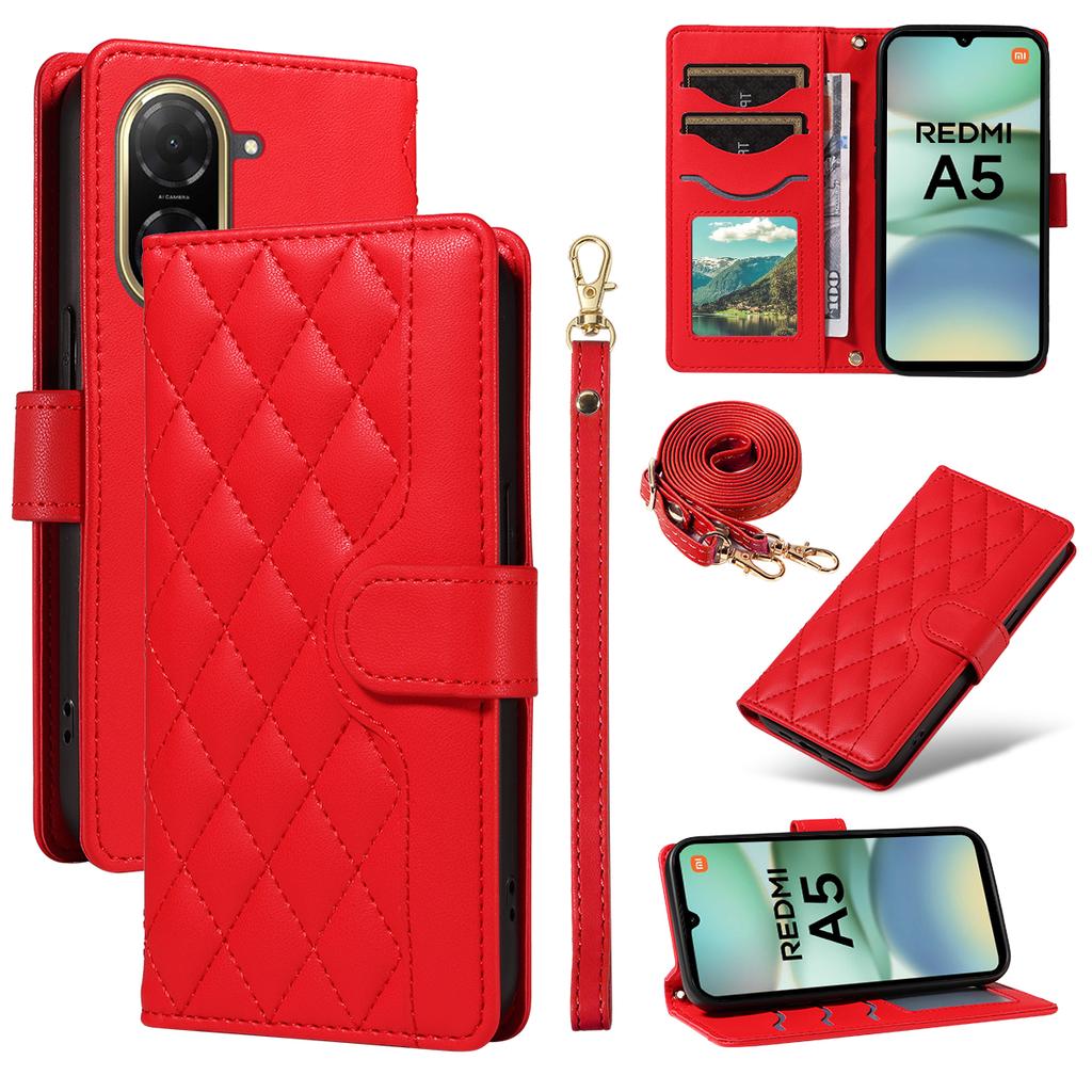 For Xiaomi Redmi A5 NFC (173.45*79.35*8.45mm) Wallet Case Rhombus Leather Phone Cover with Strap