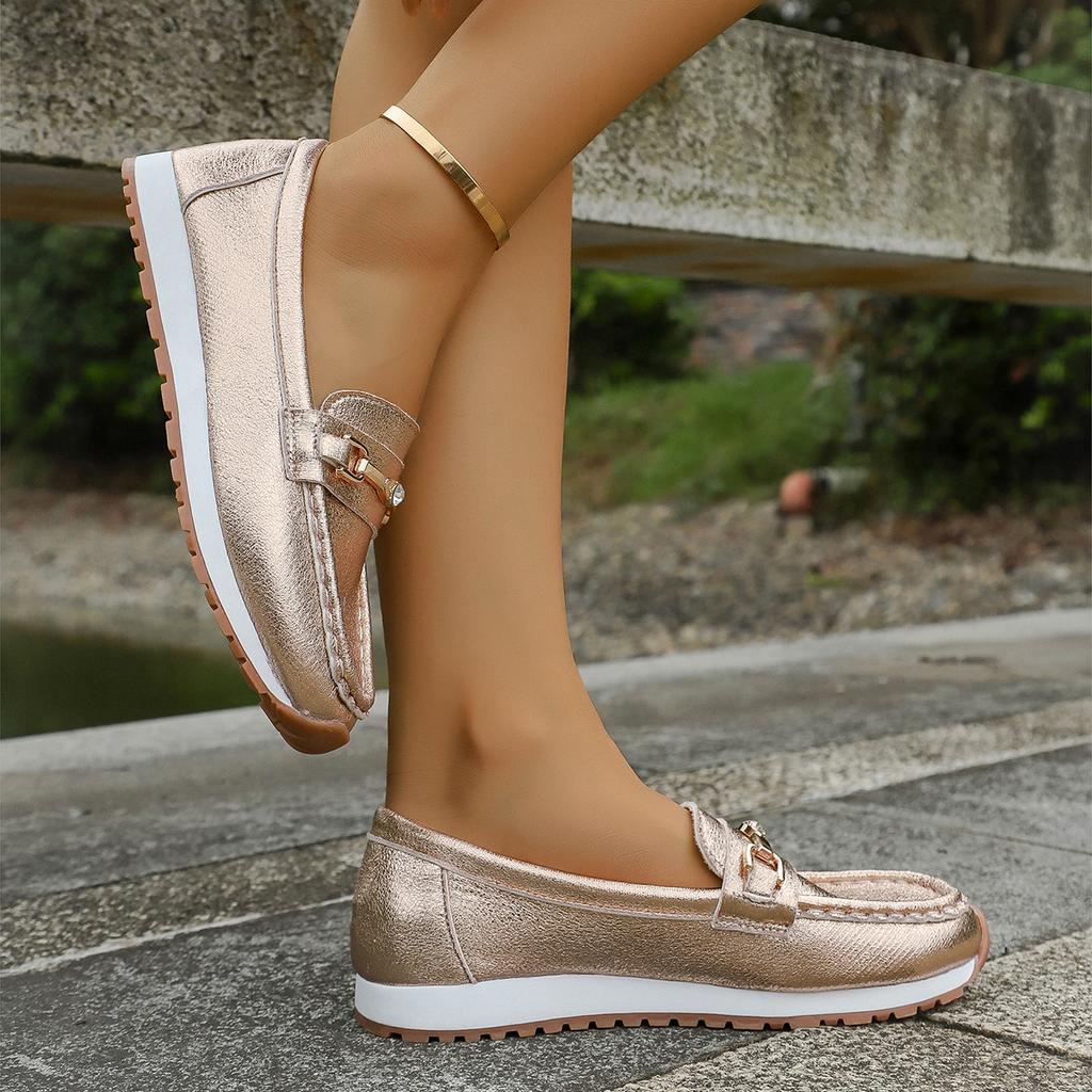 Fashion Female Women Round Head Low Heel Knot Chain Casual Footwear Sneakers Mother Shoes Lady Loafer Retro Spring Autumn New Bean Shoes