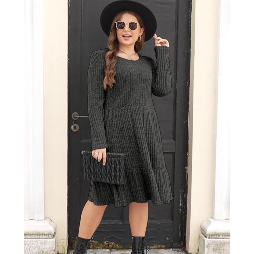 Fall Winter Women's Striped Crew Neck Knit Sweater Dress, European American Style Crossbody Women's Clothing for Women