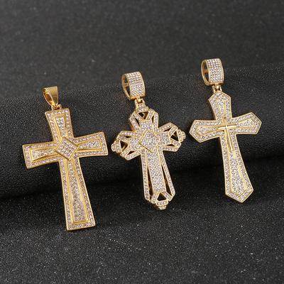 Hip-Hop Light Luxury Zircon Cross Necklace, Hipster Men'S Personality Full Of Diamond Titanium Steel Hollow Double Cross Pendant