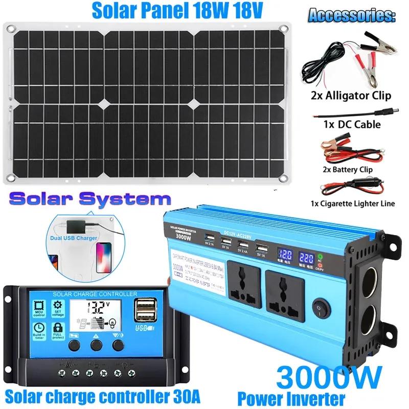 5000W Solar Panel Kit Modified Sine Wave 12V To 220V Solar Power System 18V Solar Panel+30A Charge Controlle Power Generation