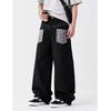 American retro cashew flower patch embroidered wide-leg jeans straight loose design drape long pants