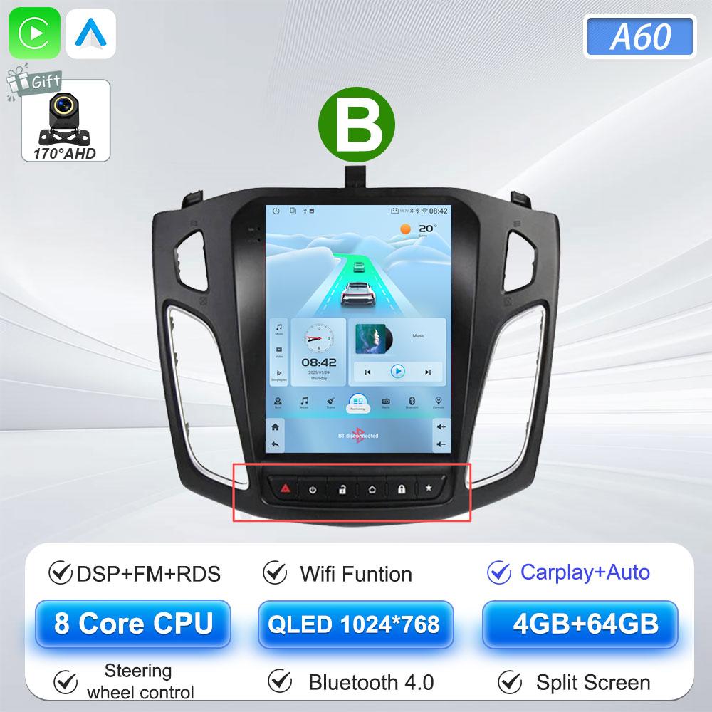Android 16 Car Radio For Ford Focus 3 Mk 3 2011 2012 2013 2014- 2019 For Tesla Style Carplay Stereo Head Unit GPS 4G Wifi DSP BT